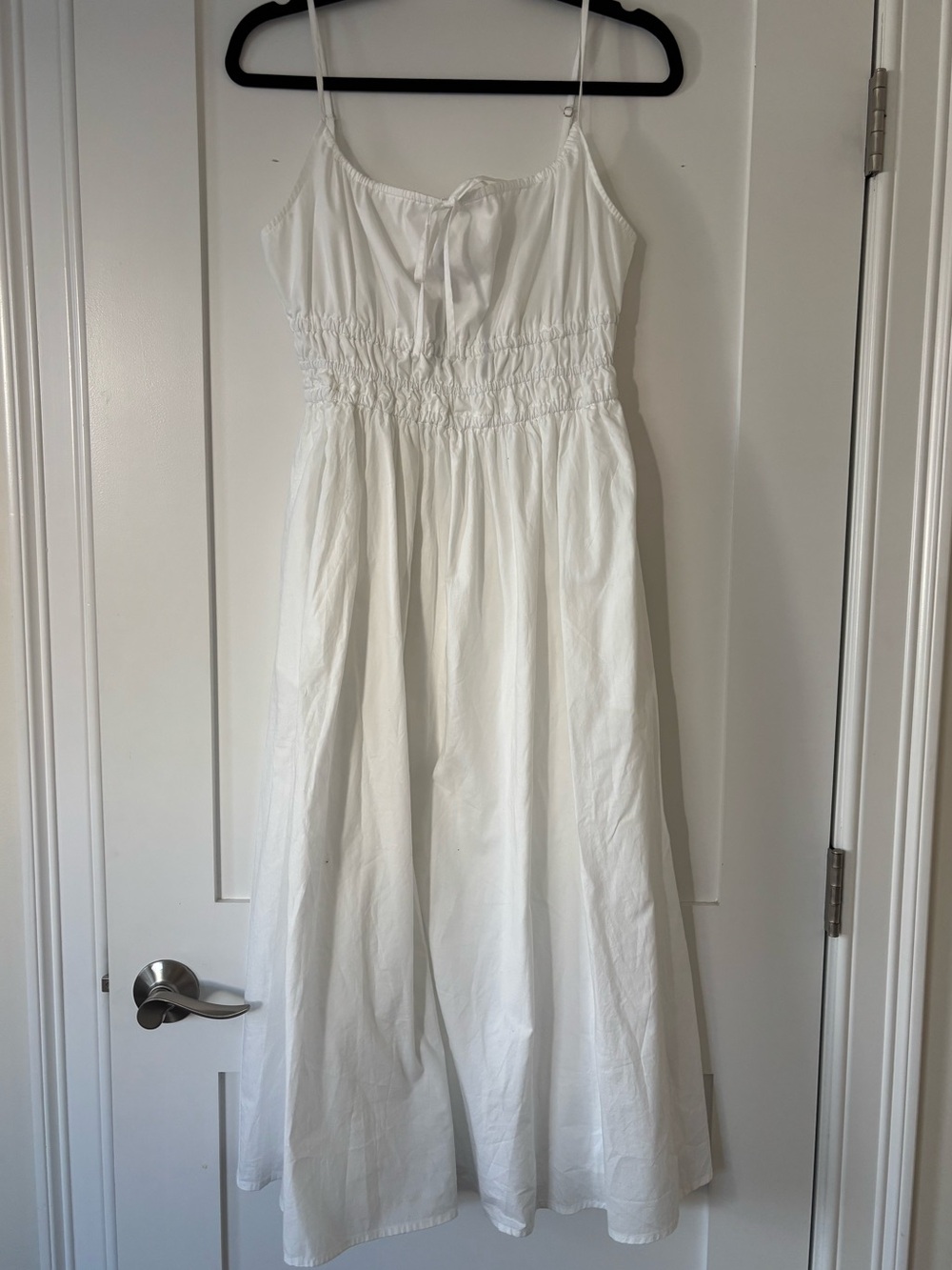 GAP White Smocked Midi Dress with Spaghetti Straps